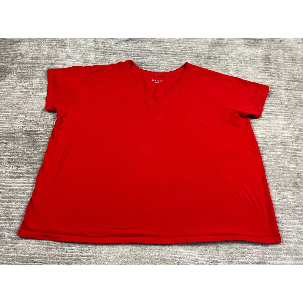 Ava & Viv T-Shirt Womens 4X Red V-Neck Short Sleeve 100% Cotton Plus Size Basic